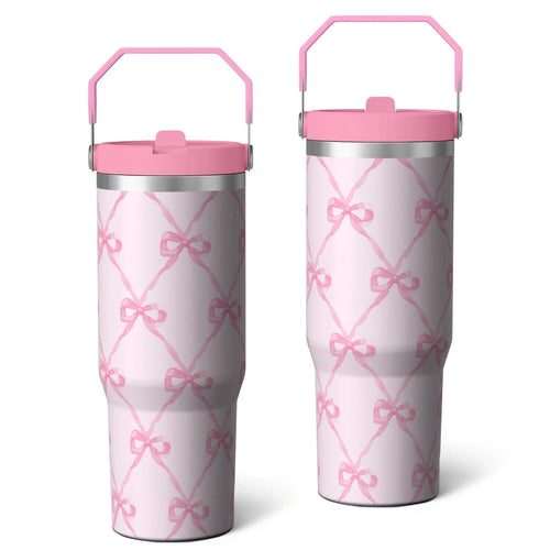 1pc Bow 30oz Tumbler with Straw & Handle - Insulated Stainless Steel Cup | Holiday Gift for Man Women (Christmas, Valentine's, Birthday)