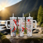 Cardinal Insulated Tumbler with Lid and Straw, Stainless Steel Travel Mug with Handle, Floral Rustic Cardinal Cup, Double Wall Hot Cold Drink Tumbler, Gift for Women & Nature Lovers
