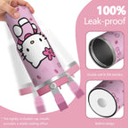 30oz Hello Kawaii Cat Cute Stainless Steel Tumbler with Lid and Straw,Spill Proof Travel Cup Double Wall Vacuum Insulated Coffee Mug with Top Handle Pink