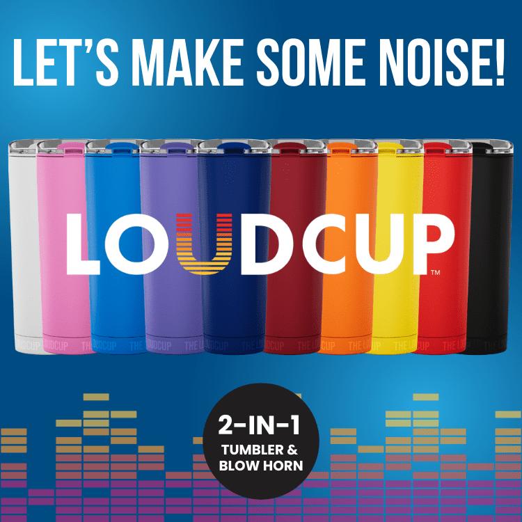 Loud Cup 23 oz Tumbler + Stadium Horn with Slide-Close Lid (Royal Purple) - Double-WallCup Reusable Water Bottle Coffee Travel Mug - Worlds Loudest Cup for Game Day
