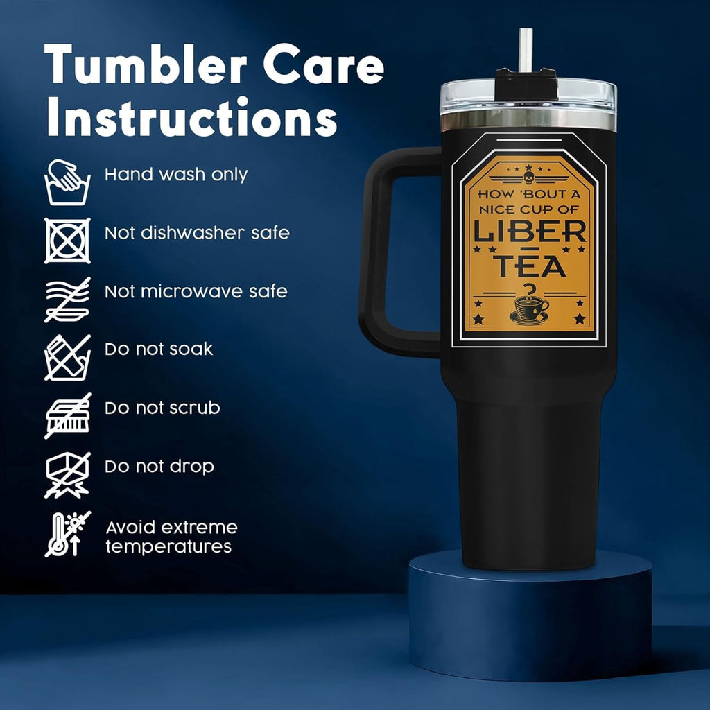 Liber Tea Tumbler 40oz with Handle and Straw, Patriotic Tea Vacuum Insulated Travel Gaming Cup, Gamer Gifts for Father''s Day - Cool Birthday Present for Him, Men & Daddy