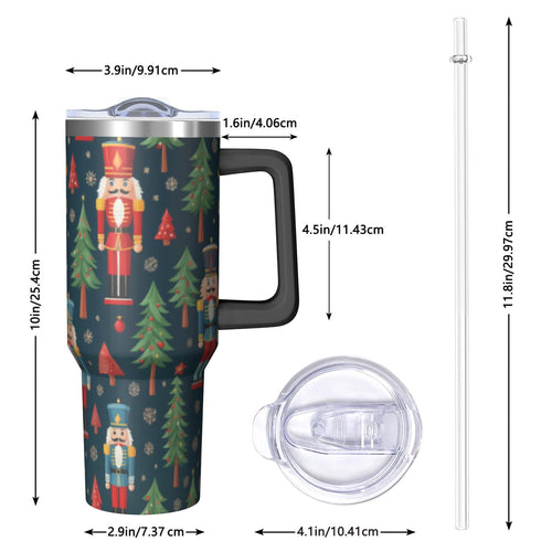1pc nutcracker 40oz Tumbler with Straw & Handle - Insulated Stainless Steel Cup | Holiday Gift for Man Women (Christmas, Valentine's, Birthday)