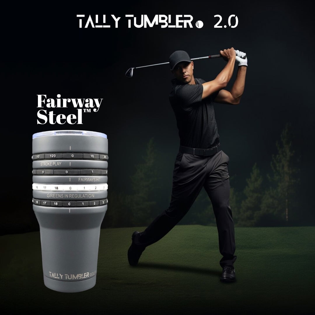Tally Tumbler Golf Fairway Steel Gray 30oz Scorekeeping Insulated Drinking Tumbler