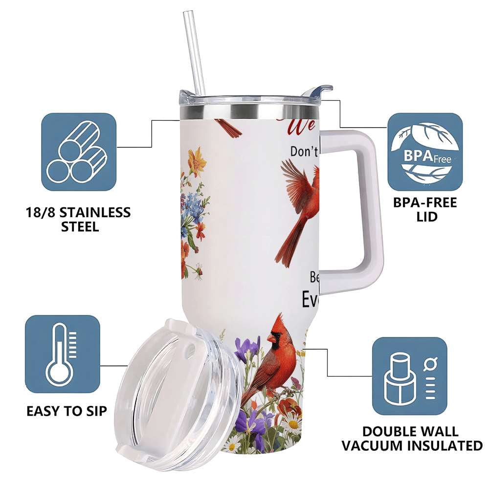 Cardinal Bird Floral Insulated Tumbler with Lid and Straw, Stainless Steel Travel Mug with Handle, Wildflower Spring Art Design