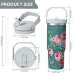 30oz Pioneer Colorful Floral Stainless Steel Flip Straw Tumbler with Lid and Straw Spill Proof Travel Cup Double Wall Vacuum Insulated Coffee Mug with Top Handled White