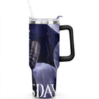 40oz Wednesday Girl Stainless Steel Tumbler with Lid and Straw,Wednesday Stuff Merchandise Spill Proof Travel Cup Double Wall Vacuum Insulated Coffee Mug with Handle Black