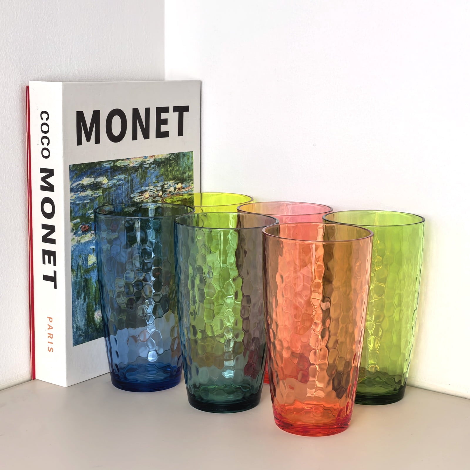Yalilong 20-Ounce Plastic Tumbler Acrylic Drinking Glasses, Reusable Plastic Cups, Stackable, BPA-Free, Shatter Proof, Dishwasher Safe, Set of 6 (Multicolor)