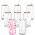 16 Oz Glass Snow Globe Tumbler with Bamboo Lid, 8 Pack Double Wall tumblers, Pre-Drilled Snow Globe cups for Glitter Diy Gifts (clear)