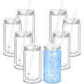 16 Oz Plastic Snow globe Tumbler with Pre-drilled hole, 8 Pack Double Wall tumblers with clear lid and straw, Snow Globe cups for Glitter Diy Gifts (clear)