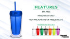 Double Wall Acrylic Tumblers 16 oz. Set of 10, Bulk Pack - BPA Free, Perfect for Iced Coffee, Soda, Other Hot & Cold Beverages - Blue