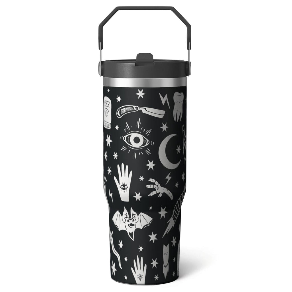 Herobuddy™ 1pc Halloween Skull 30oz Tumbler with Straw & Handle - Insulated - Reusable Stainless Steel Cup