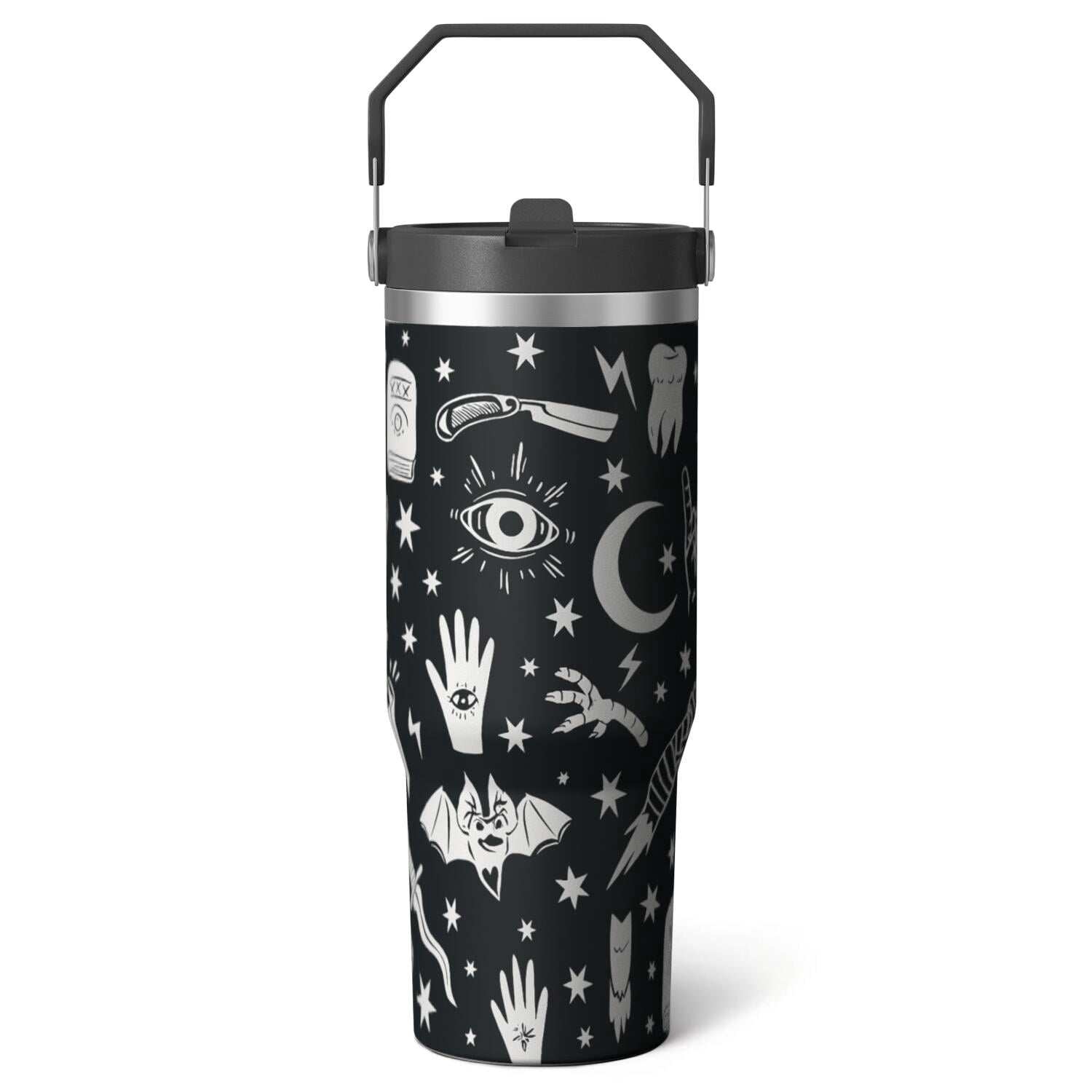 Herobuddy™ 1pc Halloween Skull 30oz Tumbler with Straw & Handle - Insulated - Reusable Stainless Steel Cup