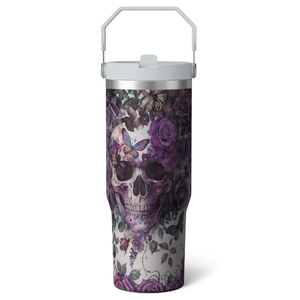 1pc Halloween Skull 30oz Tumbler with Straw & Handle - Insulated Stainless Steel Cup | Holiday Gift for Man Women (Christmas, Valentine's, Birthday)
