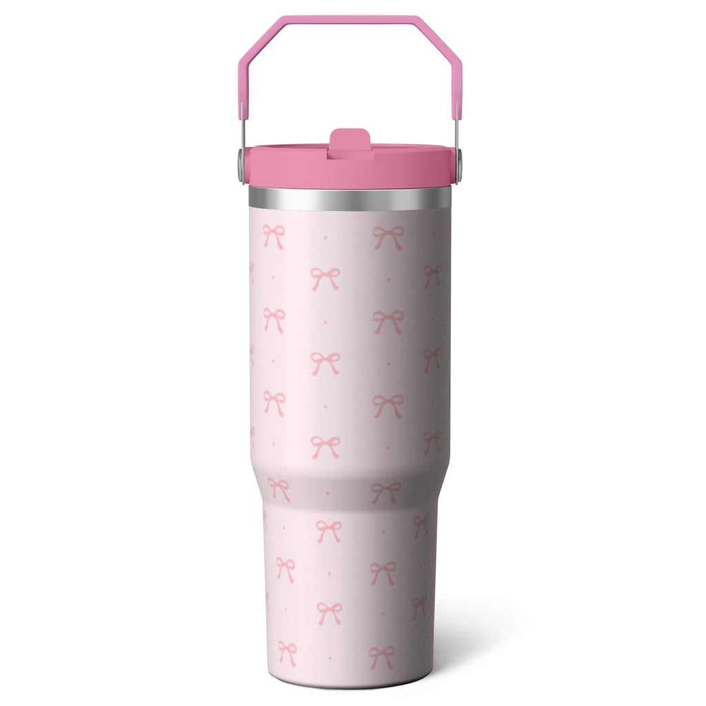 Herobuddy™ 1pc Blue bow 30oz Tumbler with Straw & Handle - Insulated - Reusable Stainless Steel Cup