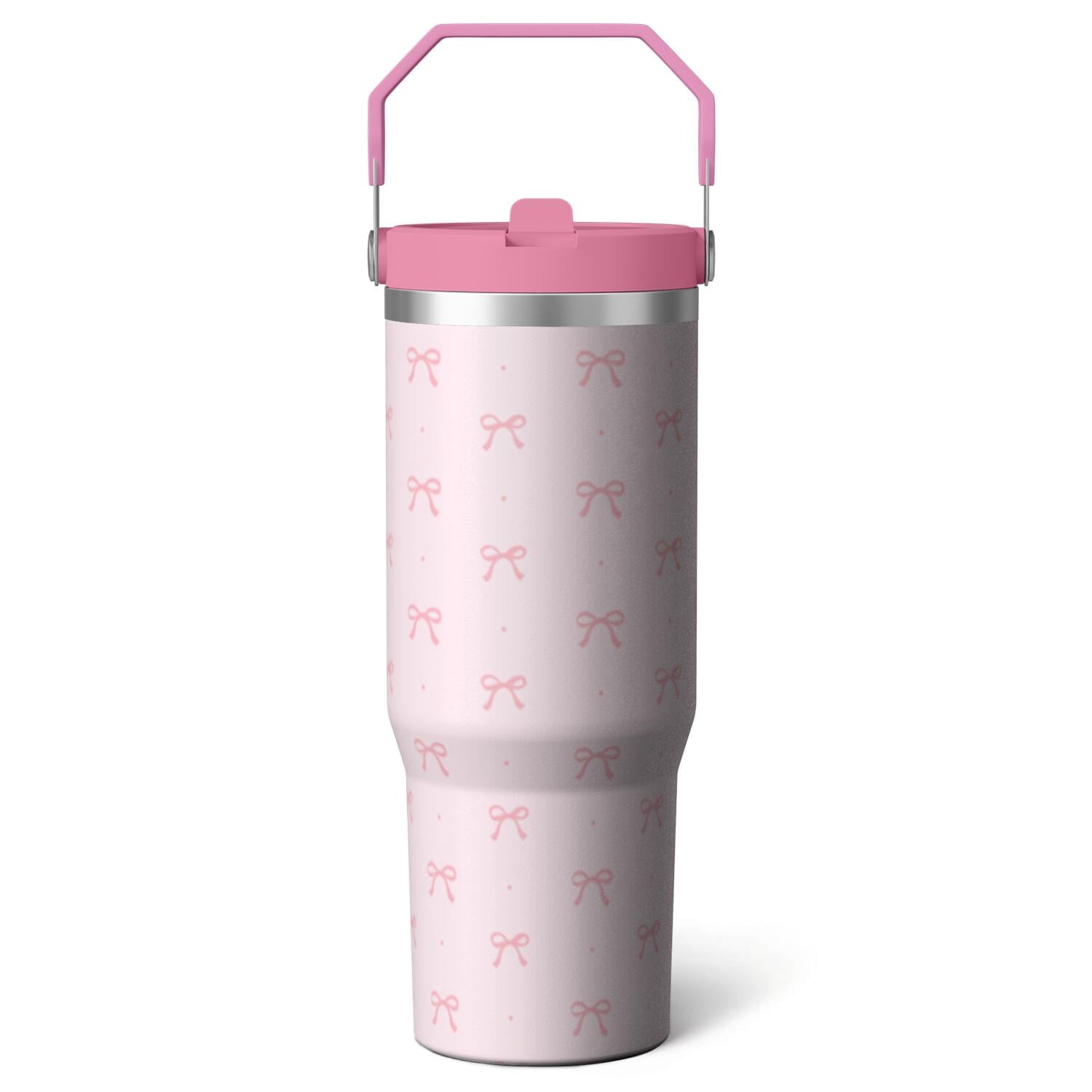 Herobuddy™ 1pc Blue bow 30oz Tumbler with Straw & Handle - Insulated - Reusable Stainless Steel Cup