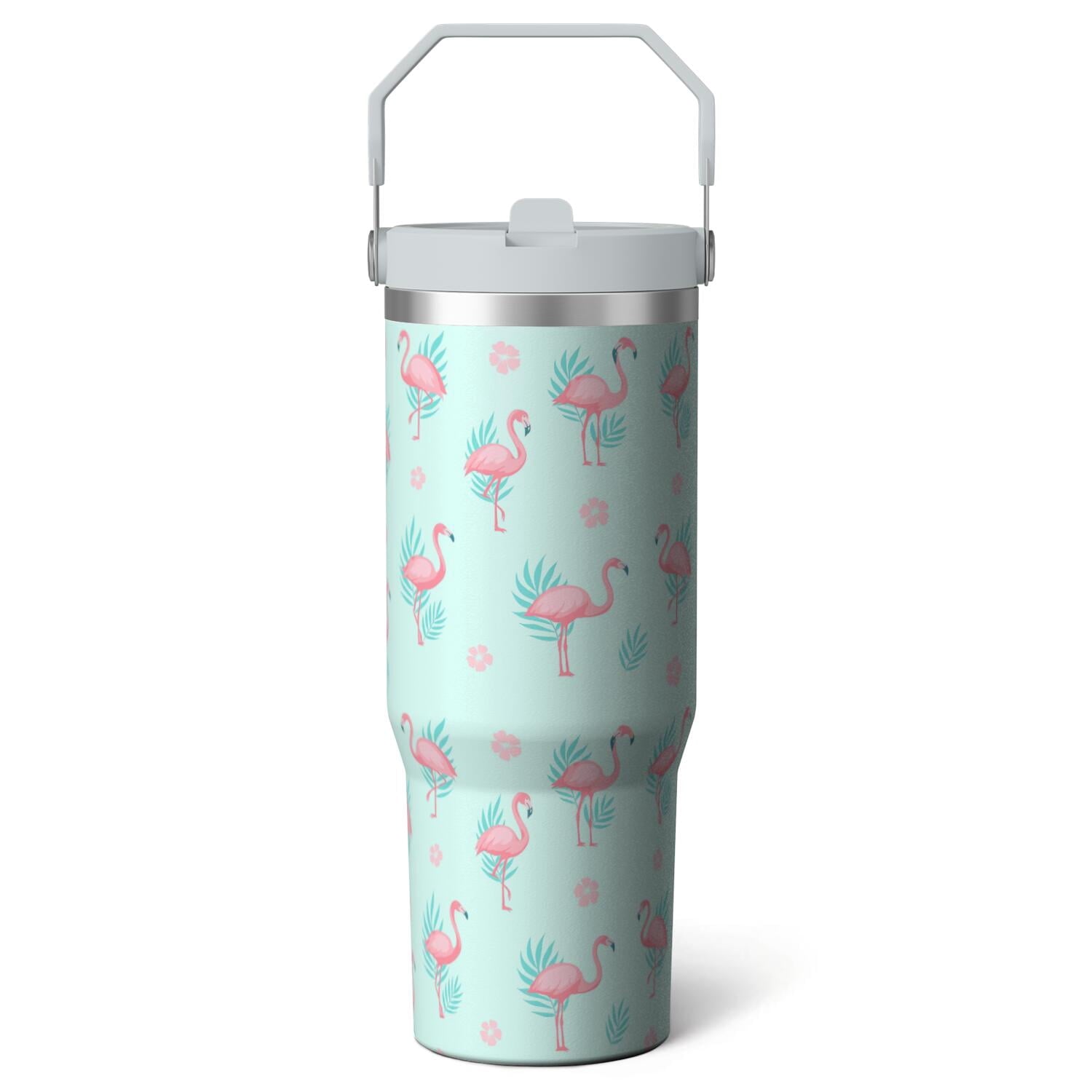 Herobuddy™ 1pc Pink Leopard Print 30oz Tumbler with Straw & Handle - Reusable Stainless Steel Cup