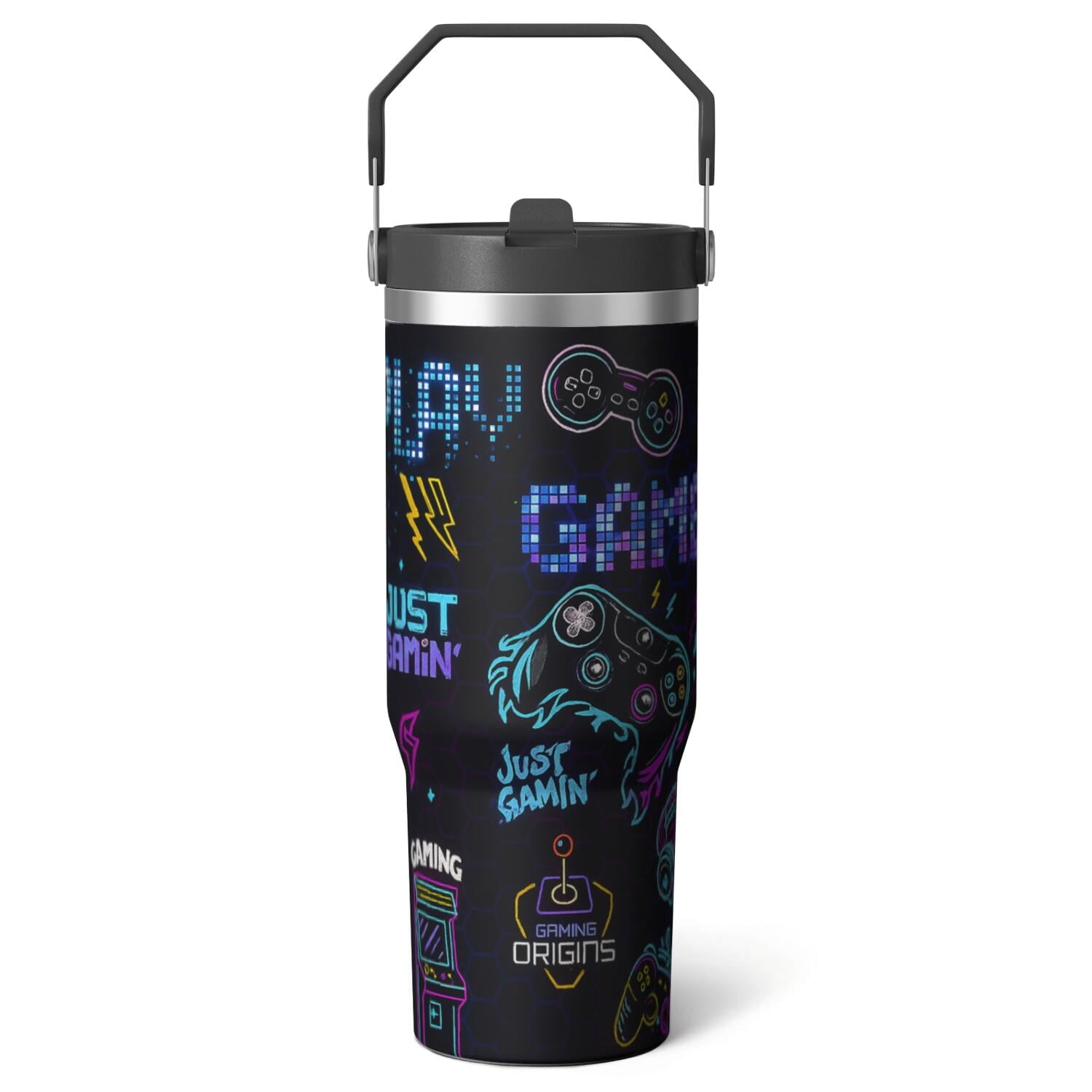 Herobuddy™ 1pc Halloween Skull 30oz Tumbler with Straw & Handle - Insulated - Reusable Stainless Steel Cup