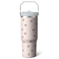 Herobuddy™ 1pc Pink Leopard Print 30oz Tumbler with Straw & Handle - Reusable Stainless Steel Cup