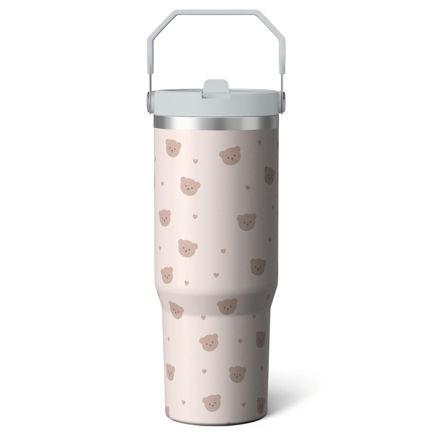 Herobuddy™ 1pc Pink Leopard Print 30oz Tumbler with Straw & Handle - Reusable Stainless Steel Cup