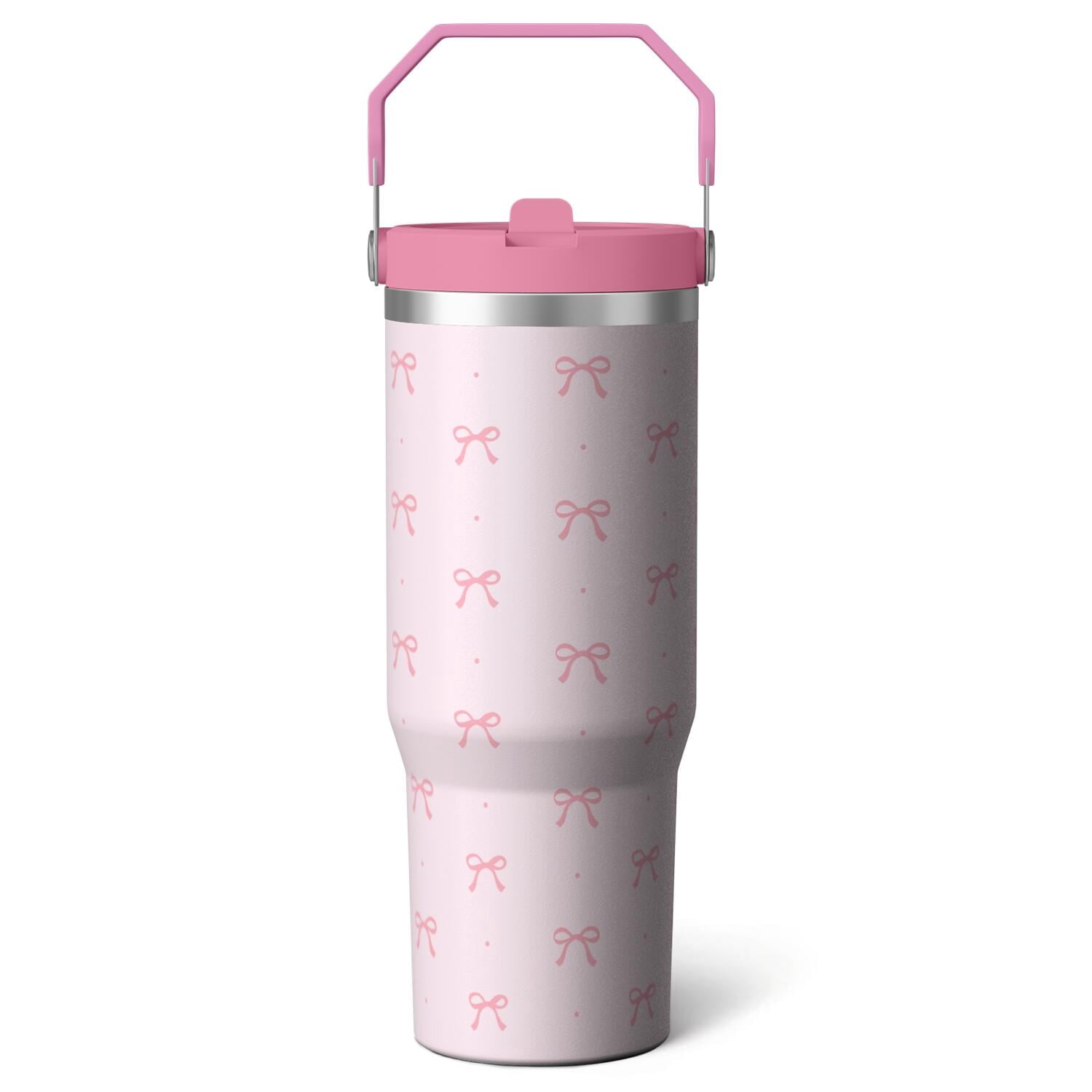 Herobuddy™ 1pc Pink Leopard Print 30oz Tumbler with Straw & Handle - Reusable Stainless Steel Cup