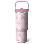 1pc Bow 30oz Tumbler with Straw & Handle - Insulated Stainless Steel Cup | Holiday Gift for Man Women (Christmas, Valentine's, Birthday)