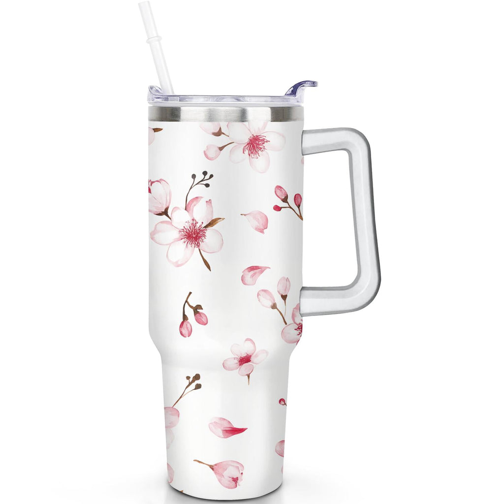 Herobuddy™ 1pc cherry 40oz Tumbler with Straw & Handle - Insulated Stainless - Reusable Stainless Steel Cup