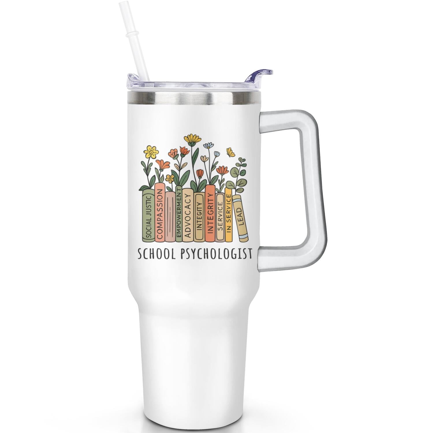 Herobuddy™ 1pc daisy 40oz Tumbler with Straw & Handle - Insulated Stainless - Reusable Stainless Steel Cup