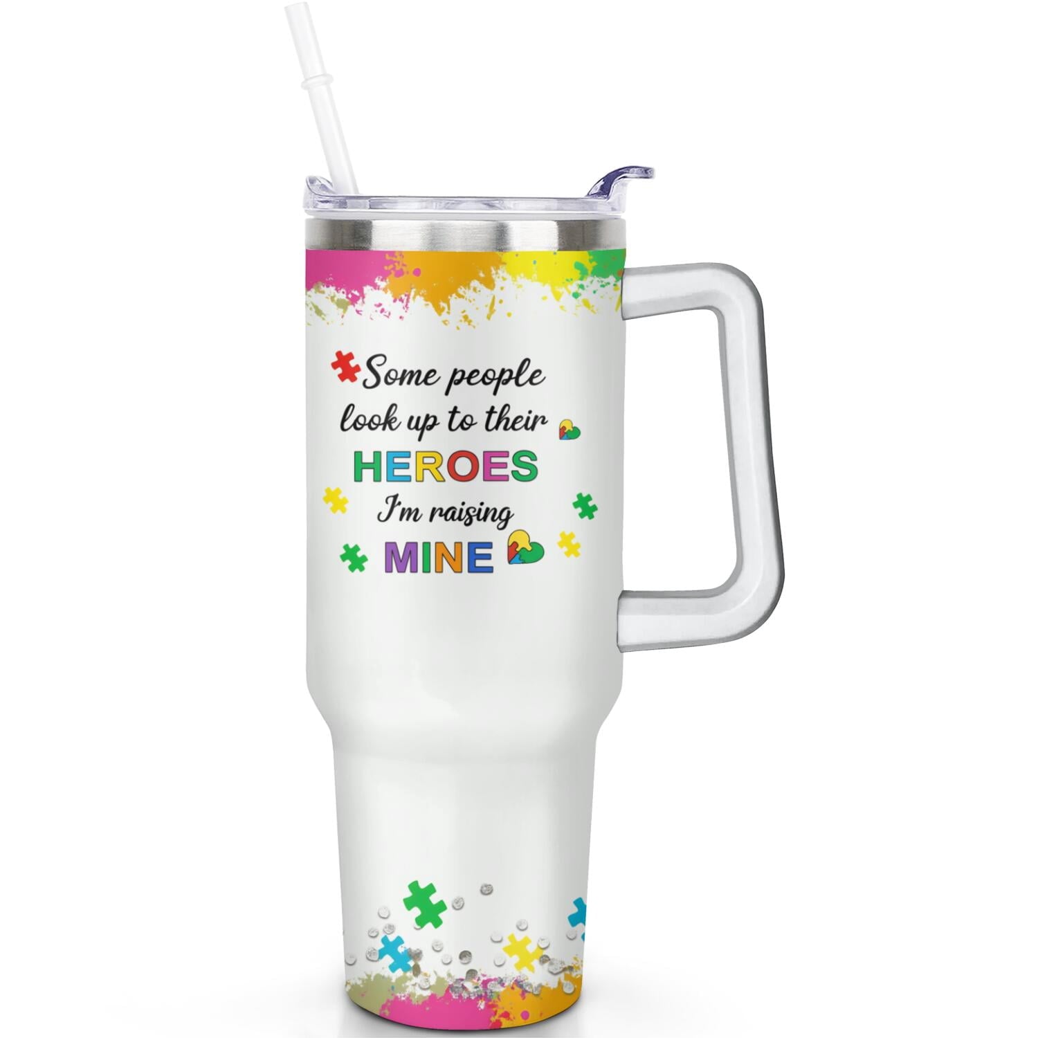 Herobuddy™ 1pc cherry 40oz Tumbler with Straw & Handle - Insulated Stainless - Reusable Stainless Steel Cup