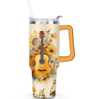 Herobuddy™ 1pc Sunflower 40oz Tumbler with Straw & Handle - Insulated Stainless - Reusable Stainless Steel Cup