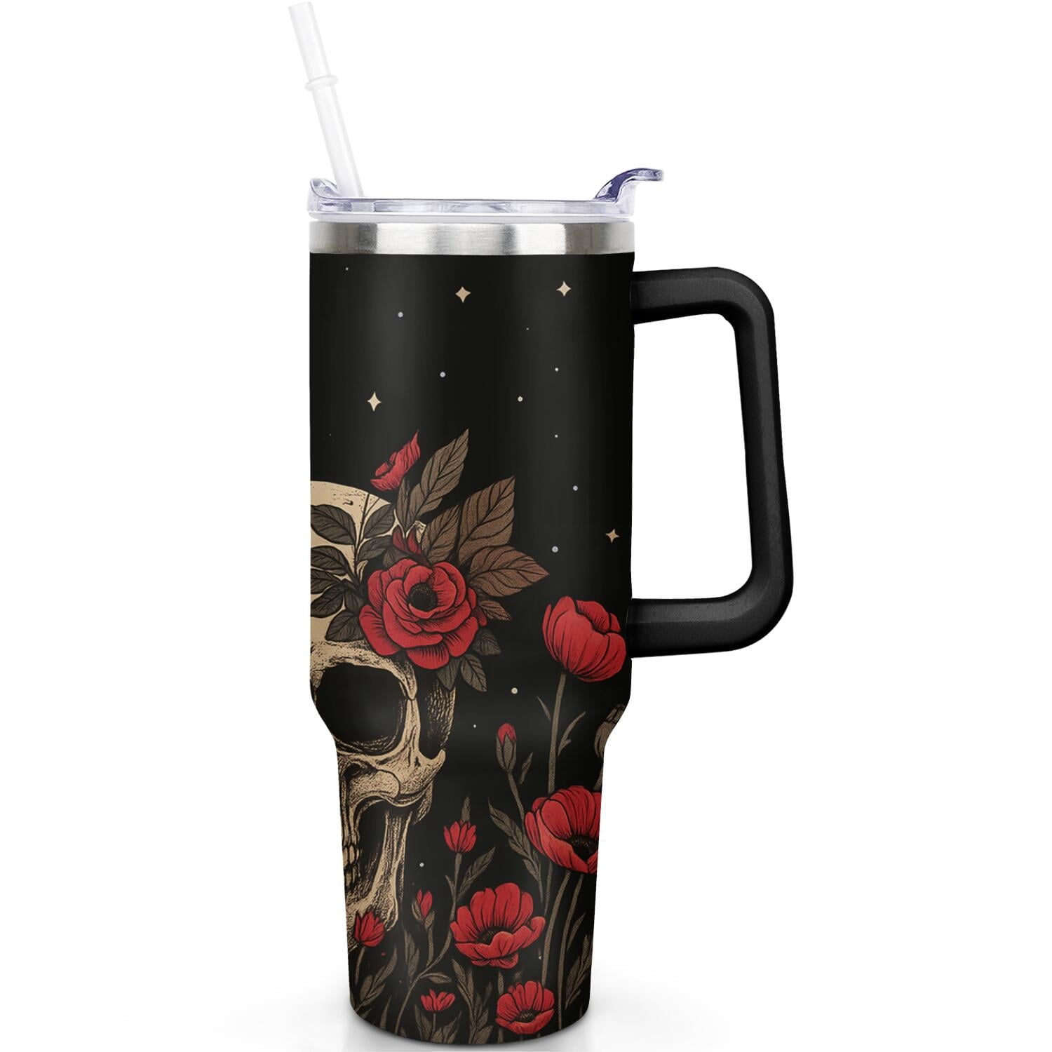 Herobuddy™ 1pc Sunflower 40oz Tumbler with Straw & Handle - Insulated Stainless - Reusable Stainless Steel Cup