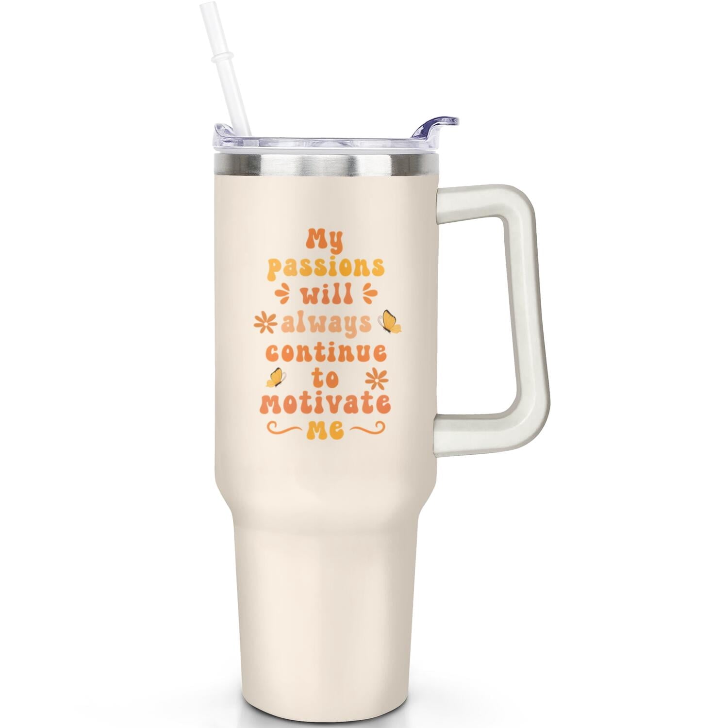 Herobuddy™ 1pc daisy 40oz Tumbler with Straw & Handle - Insulated Stainless - Reusable Stainless Steel Cup