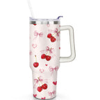 1pc cherry 40oz Tumbler with Straw & Handle - Insulated Stainless Steel Cup | Holiday Gift for Man Women (Christmas, Valentine's, Birthday)