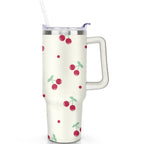 1pc cherry 40oz Tumbler with Straw & Handle - Insulated Stainless Steel Cup | Holiday Gift for Man Women (Christmas, Valentine's, Birthday)