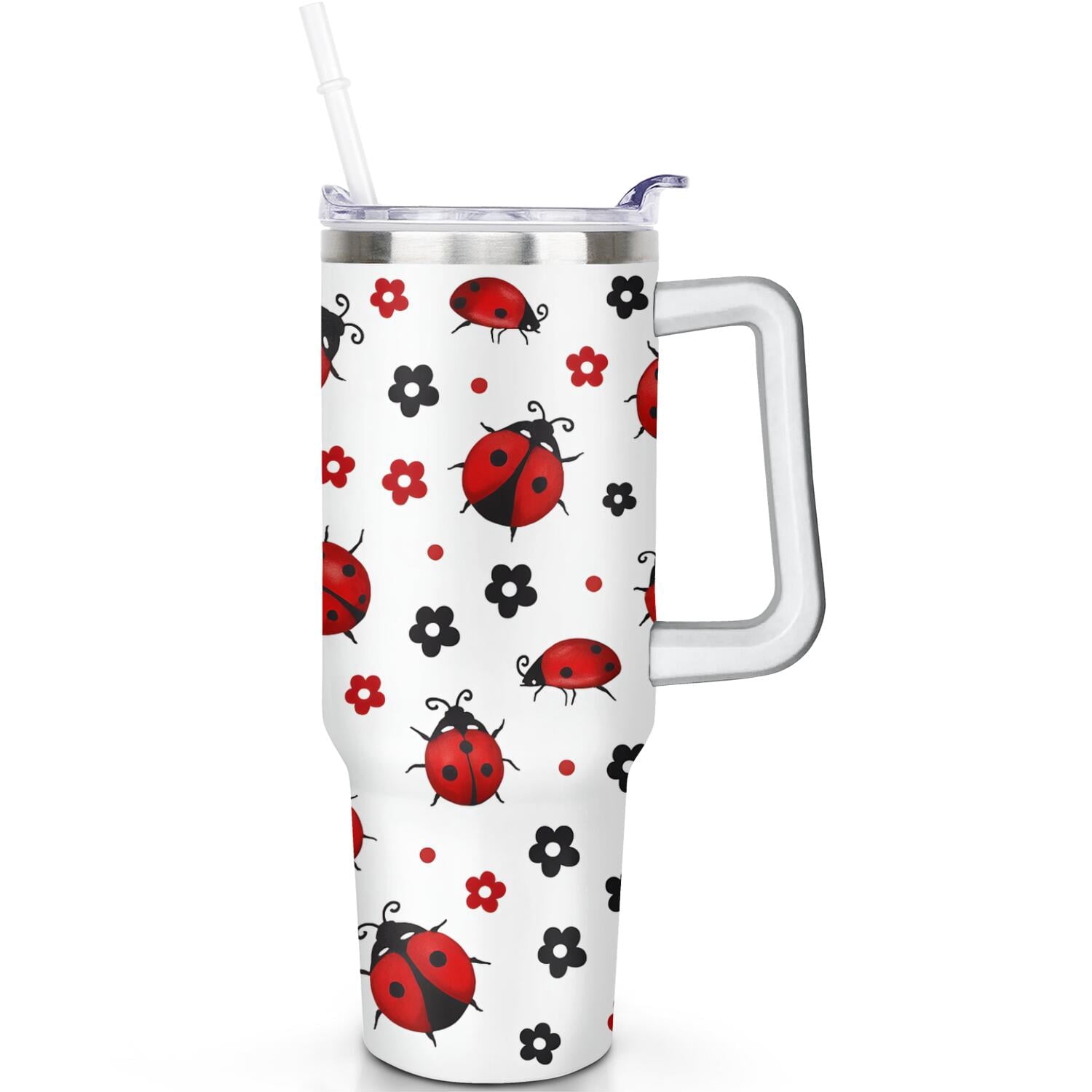 Herobuddy™ 1pc cherry 40oz Tumbler with Straw & Handle - Insulated Stainless - Reusable Stainless Steel Cup