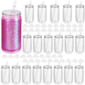 20 Pcs 16 fl oz Plastic Tumblers with Lids and Straws, Double Wall Tumbler with Pre Drilled Hole Bulk Snow Globe Cups, Reusable Mason Cup with Silicone Plugs for Cold Drinks, DIY, Parties