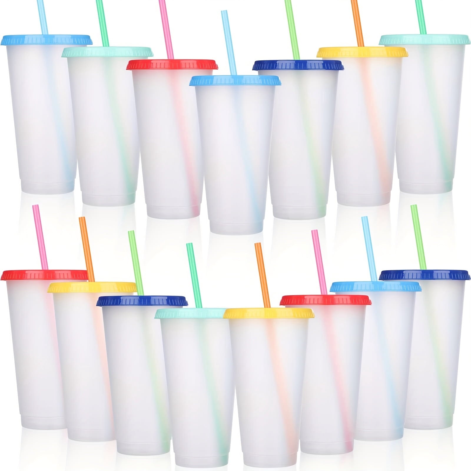 20 Pcs Reusable Plastic Travel Cups with Lids and Straws, 24 oz Iced Coffee Tumblers Set with Colorful Lids, BPA Free Lightweight Drinking Cups for Party Camping Birthday Gift Use