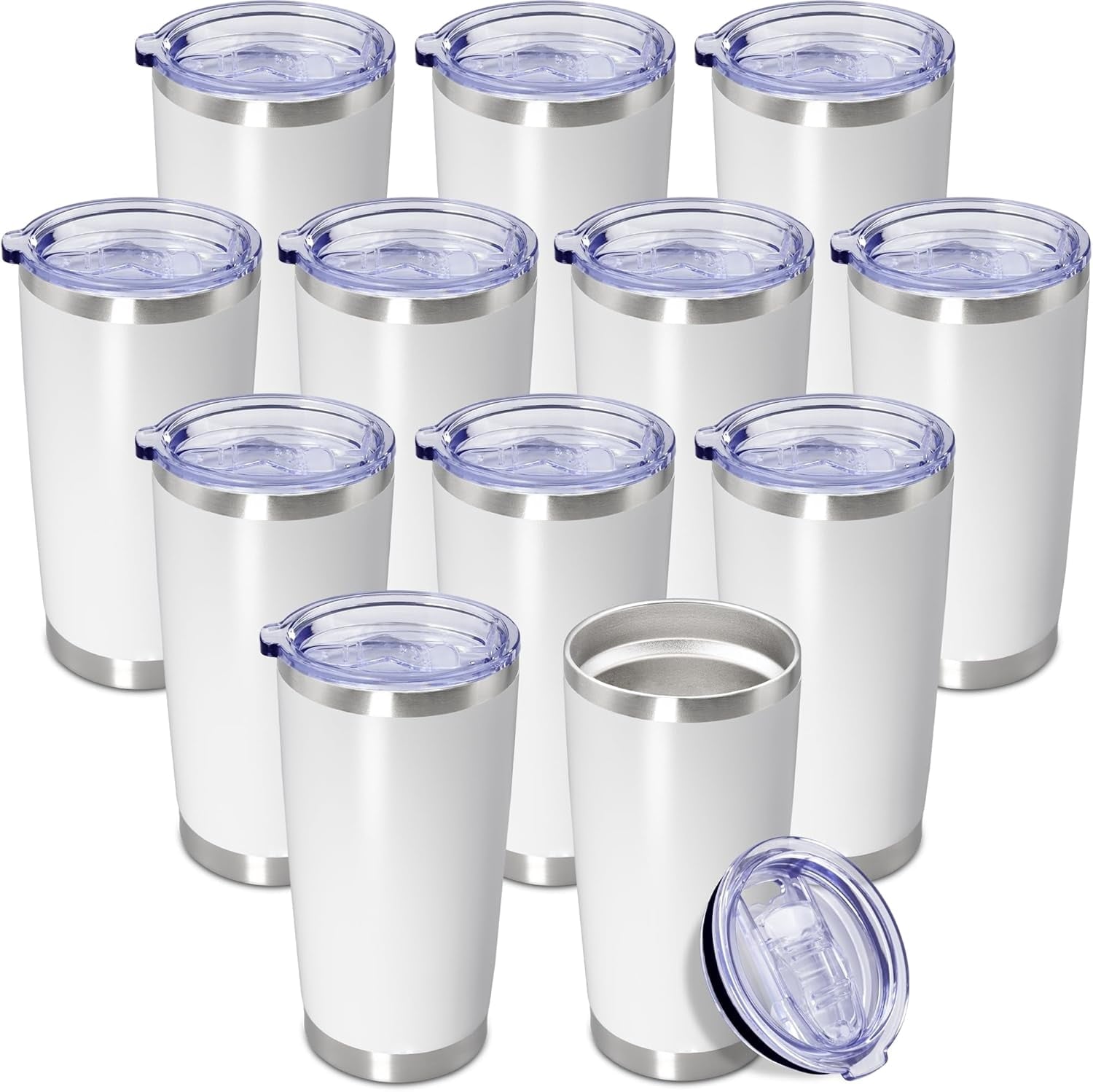 20 oz White Stainless Steel Vacuum Insulated Travel Tumbler with Lid – 12-Pack