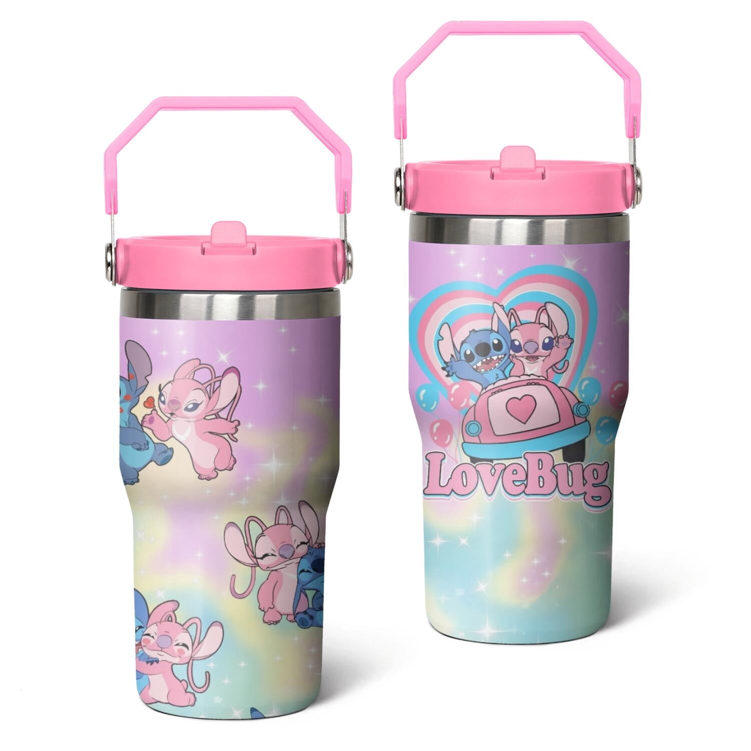 20oz Cartoon Movie Stainless Steel Tumbler with Lid and Straw,Spill Proof Cartoon Travel Cup for Cartoon Lovers,Double Wall Vacuum Insulated Coffee Mug with Top Handle Pink