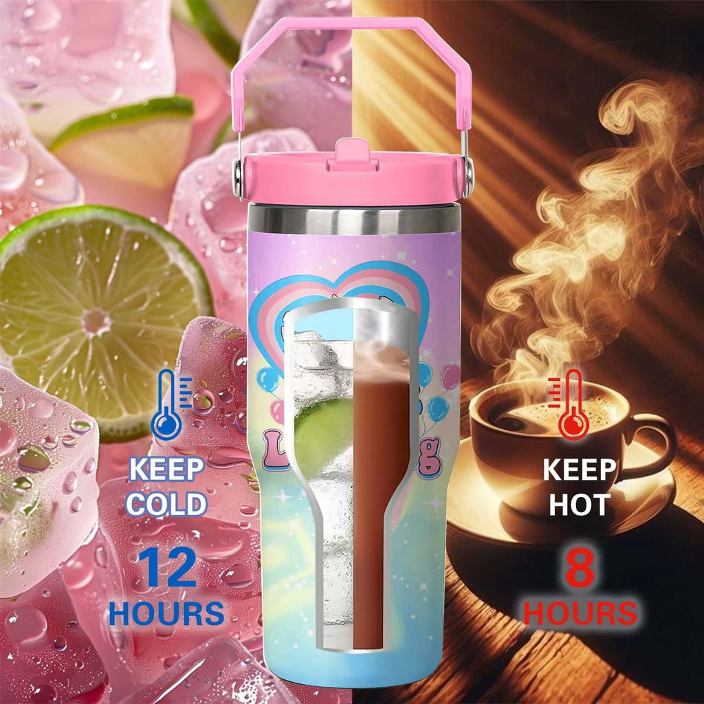 30oz Cartoon Tumbler for Cartoon Lovers,Cartoon Movie Stainless Steel Tumbler with Handle and Flip Straw Travel Mug Tumbler Cup Keeps Drinks Cold & Hot, Style 2