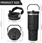 30oz Insulated Leopard Tumbler with Handle,Featuring a Leak-proof 2-in-1 Lid and Straw,a Vacuum-insulated Travel Coffee Mug,Portable Stainless Steel Water Bottle,Suitable for Both Women and Men