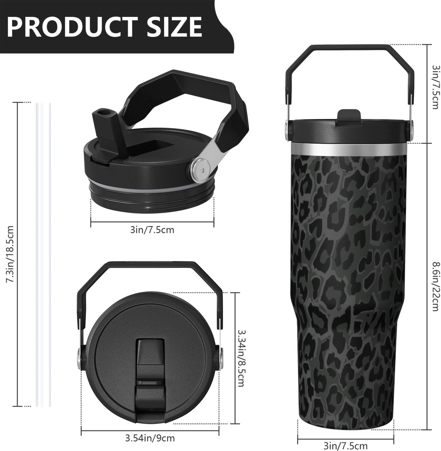 30oz Insulated Leopard Tumbler with Handle,Featuring a Leak-proof 2-in-1 Lid and Straw,a Vacuum-insulated Travel Coffee Mug,Portable Stainless Steel Water Bottle,Suitable for Both Women and Men