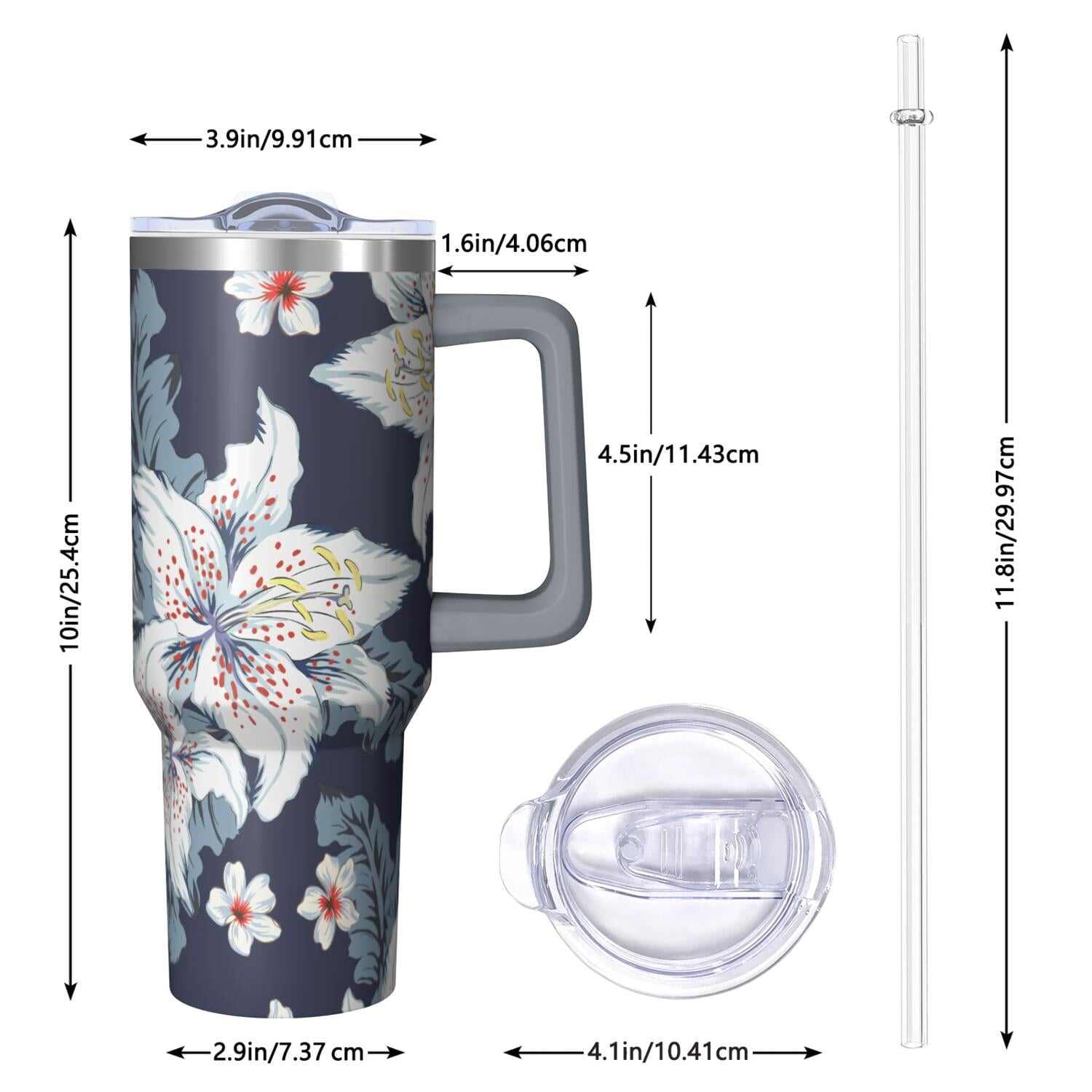 40 oz Hawaii Tropical Plants Tumbler with Handle, Flip Straw Lid, Vacuum Insulated Leak Proof Stainless Steel Cup, Travel Gifts