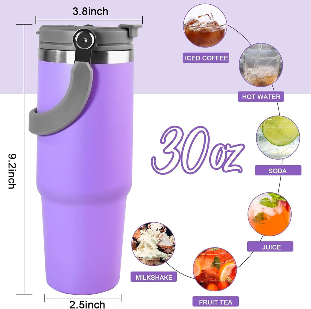 WarmH 20 oz Tumbler with Handle,Insulated Tumbler with Lid and Flip Straw Leak Proof Double Wall Stainless Steel Vacuum Travel Coffee Mug Insulated Water Bottle Thermal Cup, Cupholder Friendly, Black