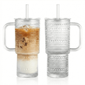 26oz Drinking Glasses with Handle & Lid – 2-Pack Large Iced Coffee Cups with Straws, Modern Glass Tumbler for Cold & Hot Beverages, Aesthetic Travel Cup for Smoothies, Tea, and Juice