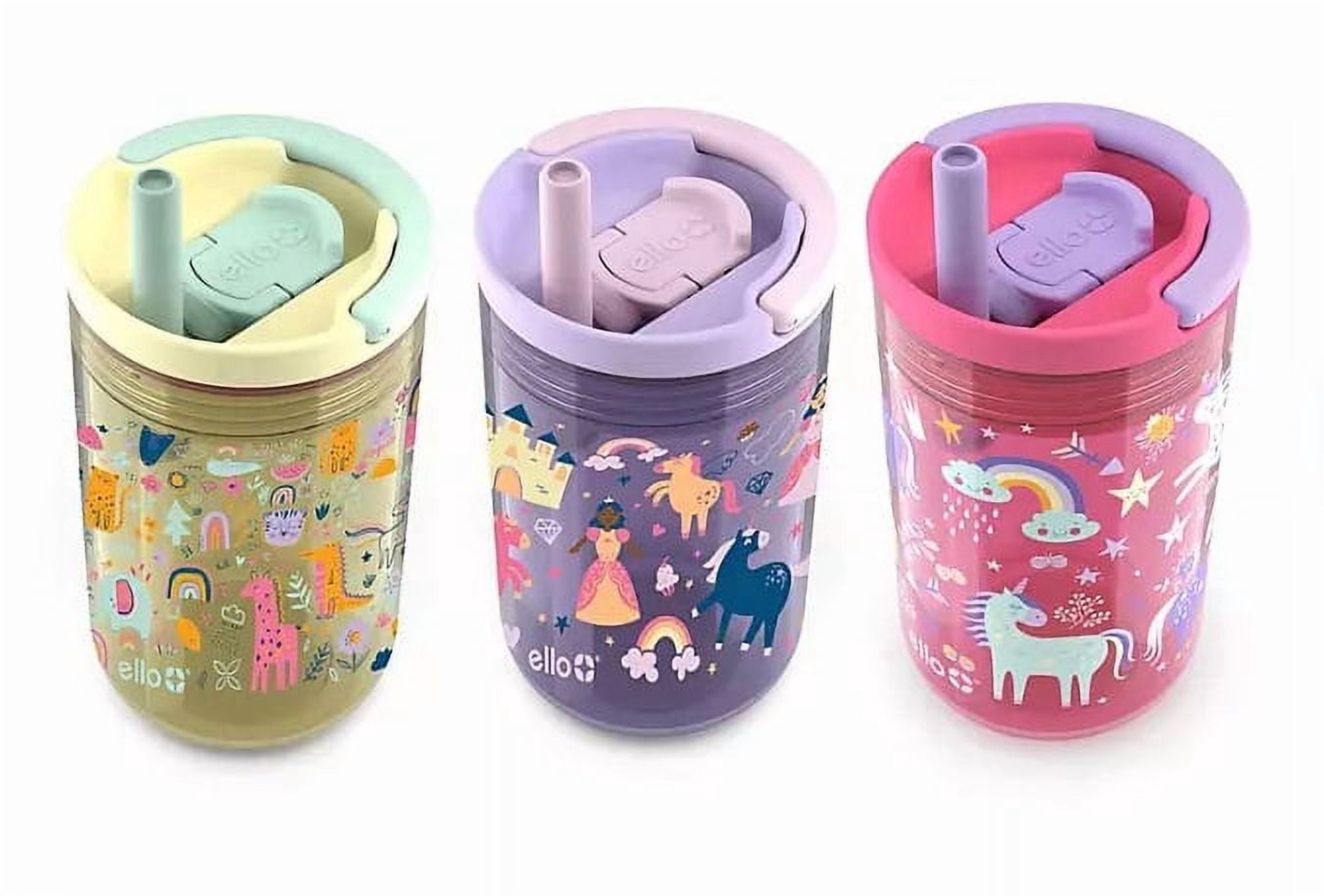 Ello 12 Oz Animal Princess & Unicorn Spill Proof PlasticTumbler Glasses (set of 3)