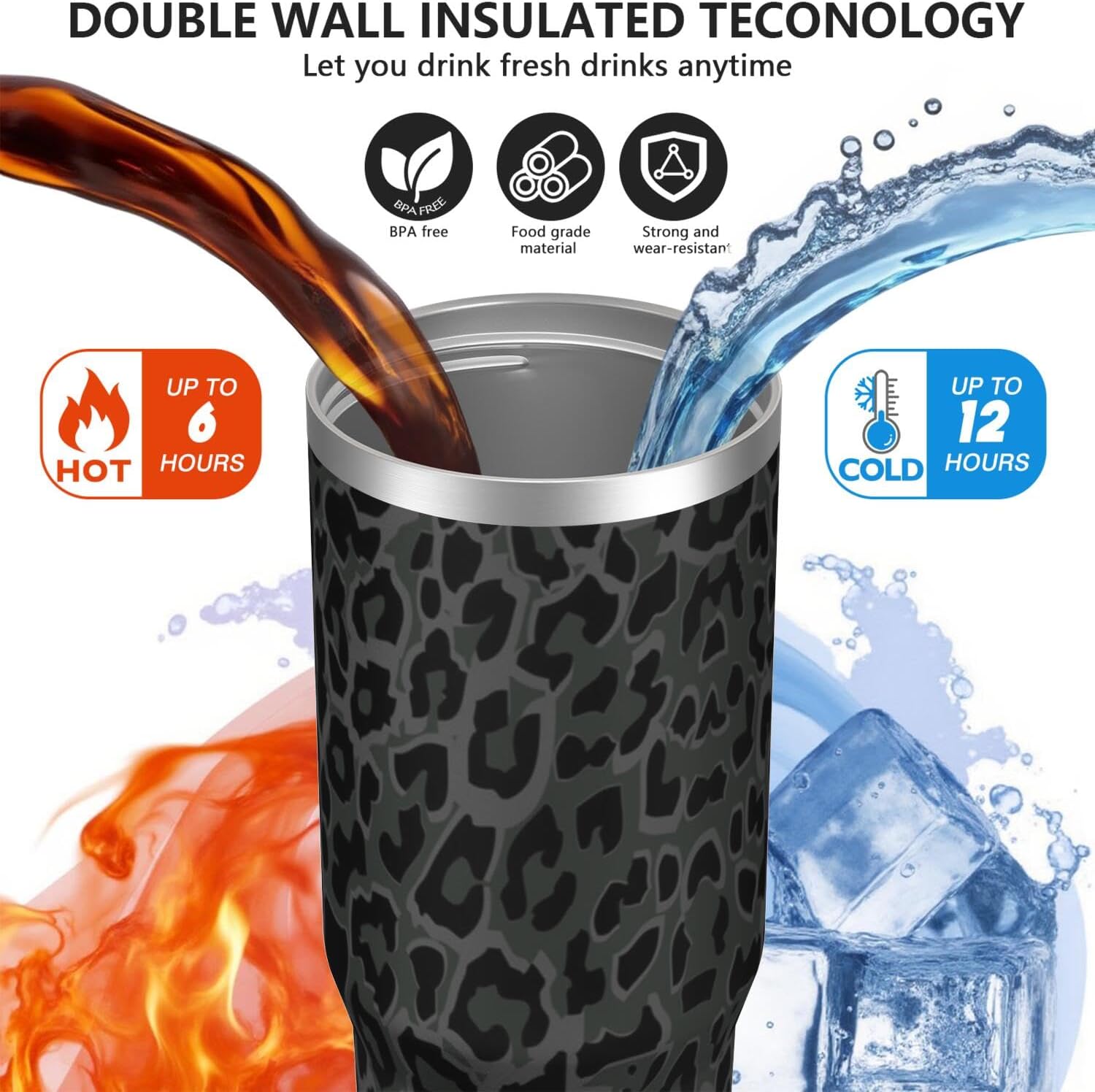 30oz Insulated Leopard Tumbler with Handle,Featuring a Leak-proof 2-in-1 Lid and Straw,a Vacuum-insulated Travel Coffee Mug,Portable Stainless Steel Water Bottle,Suitable for Both Women and Men
