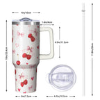 1pc cherry 40oz Tumbler with Straw & Handle - Insulated Stainless Steel Cup | Holiday Gift for Man Women (Christmas, Valentine's, Birthday)