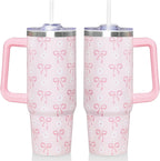 Herobuddy™ 30 Oz Blue Bow Tumbler with Handle and Straw, Insulated Stainless - Insulated Travel Coffee Mug