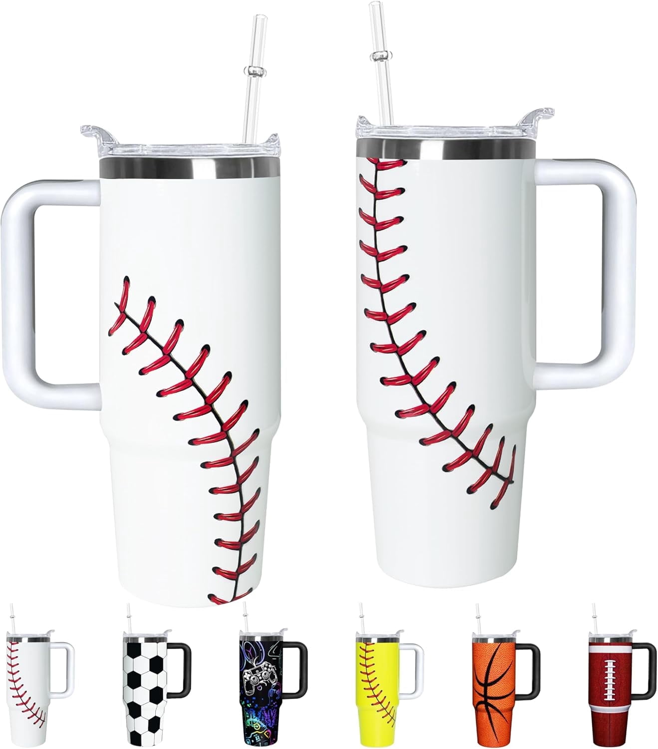 Herobuddy™ Football Lover Gift 30 oz Flip Straw Tumbler with Top Handle - Insulated Travel Tumbler Cup