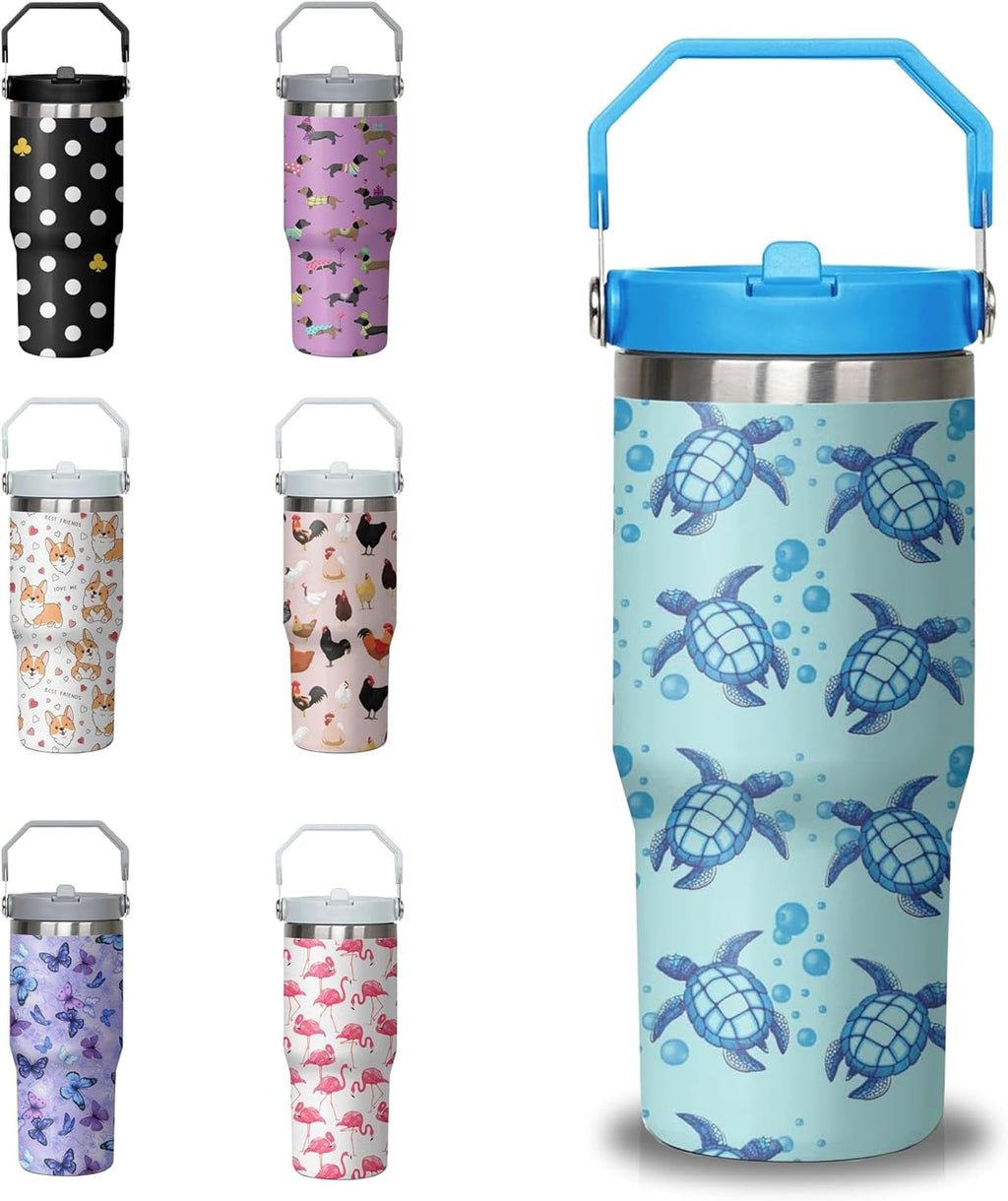 Herobuddy™ 30 oz Chicken Tumbler with Handle and Flip Straw, Stainless Steel - Reusable Stainless Steel Cup